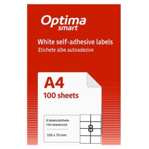 Etichete autoadezive albe, 8/A4, 105x70mm, 100 coli/top, OPTIMA