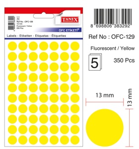 Etichete autoadezive rotunde, 13 mm, 350 buc/set, galben, TANEX - Img 2