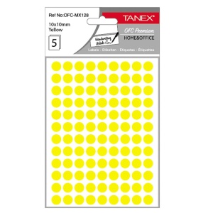 Etichete autocolante rotunde, 10 mm, 540 buc/set, galben, TANEX