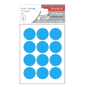 Etichete autocolante rotunde, 32 mm, 60 buc/set, albastru, TANEX