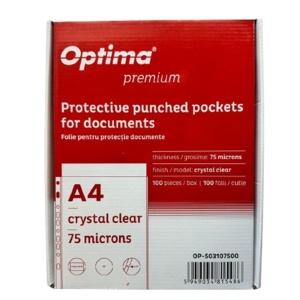 File protectie cristal, A4, 75 microni, 100 buc/set, OPTIMA Premium