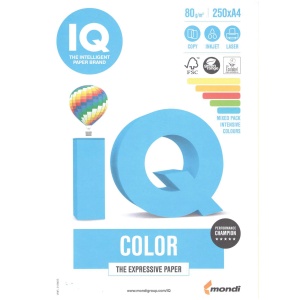 Hartie colorata A4, 80 g/mp, 250 coli/top, 5 culori intense, IQ Color MONDI