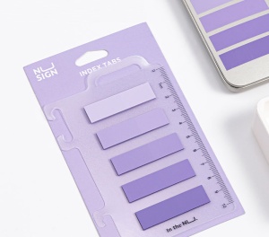 Index autoadeziv plastic 44x12 mm, 5 culori + rigla, verde, DELI NUSIGN - Img 2