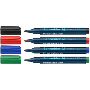 Marker permanent, varf rotund 1-3mm, 4 culori/set, SCHNEIDER Maxx 130