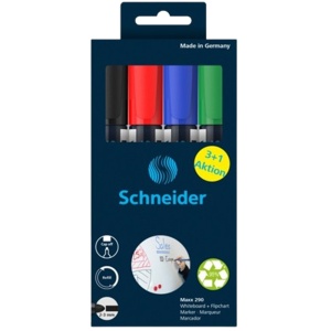 Marker whiteboard si flipchart, varf rotund 2-3 mm, 4 culori/set, SCHNEIDER Maxx 290