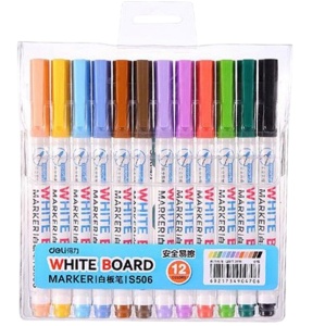 Marker whiteboard slim, varf 1-3mm, 12 culori/set, DELI
