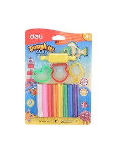 Plastilina 8 culori/set 100g cu 4 forme modelaj, Dough it! DELI