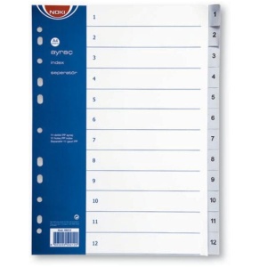 Separatoare din plastic A4, index 1-12, NOKI