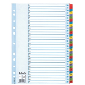 Separatoare index carton Mylar, numeric 1-31, margine color, ESSELTE