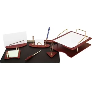 Set de birou de lux din lemn, 7 piese, visiniu, FORPUS