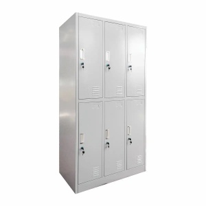 Vestiar metalic triplu cu 6 usi, gri, 90 x 45 x 185 cm
