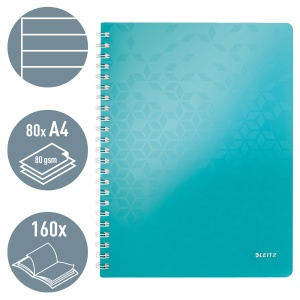 Caiet cu spirala A4, 80 file, dictando, turcoaz, LEITZ WOW - Img 2