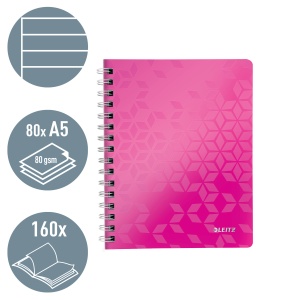 Caiet cu spirala A5, 80 file, dictando, roz, LEITZ WOW - Img 2