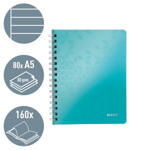 Caiet cu spirala A5, 80 file, dictando, turcoaz, LEITZ WOW - Img 2