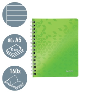 Caiet cu spirala A5, 80 file, dictando, verde, LEITZ WOW - Img 2