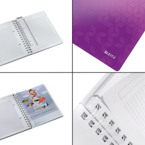 Caiet cu spirala A5, 80 file, matematica, mov, LEITZ WOW - Img 3