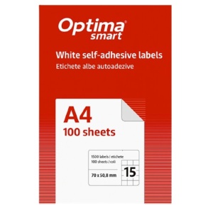 Etichete autoadezive albe, 15/A4, 70x50.8mm, 100 coli/top, OPTIMA