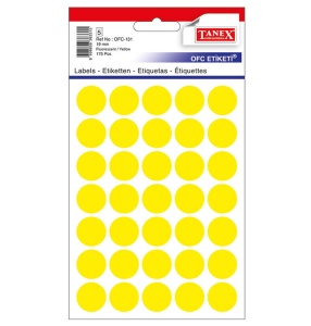 Etichete autoadezive rotunde, 19 mm, 175 buc/set, galben, TANEX