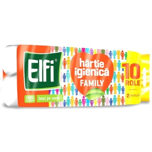 Hartie igienica, 2 straturi, 10 role/set, ELFI Family
