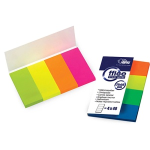Index autoadeziv din plastic 20x50 mm, 4 culori neon x 40 file/set, FORPUS