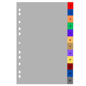 Index plastic color numeric 1-12, A4, OPTIMA