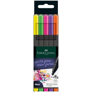 Liner 0.4 mm neon FABER-CASTELL Grip, 5 culori/set