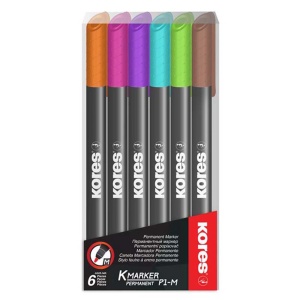 Marker permanent, varf rotund 1.0mm, 6 culori/set, KORES