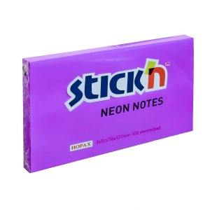 Notes autoadeziv 76x127 mm, 100 file/set, mov neon, STICK'N