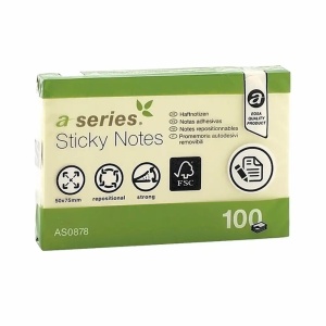 Notite autoadezive 50x75 mm, 100 file/set, galben, A-SERIES