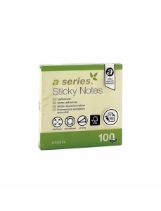 Notite autoadezive 75x75 mm, 100 file/set, galben, A-SERIES