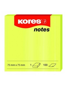 Notite autoadezive, 75x75 mm, 100 file/set, galben neon, KORES - Img 2