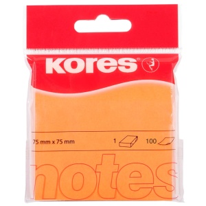 Notite autoadezive, 75x75 mm, 100 file/set, portocaliu neon, KORES
