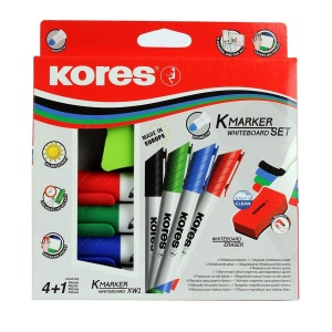 Set 4 markere whiteboard si burete magnetic KORES