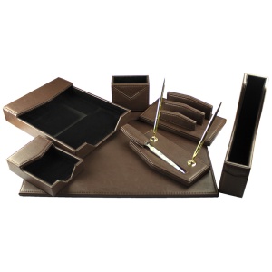 Set de birou lux 8 piese, imitatie piele - maro