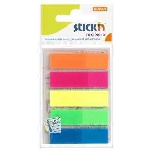 Stick index plastic 45x12 mm, 5 culori neon x 25 file/set, STICK'N