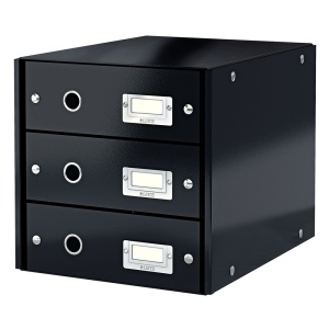 Suport documente cu 3 sertare, A4, carton laminat, negru, LEITZ WOW Click&Store