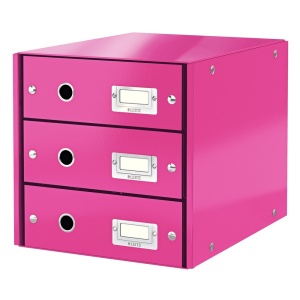 Suport documente cu 3 sertare, A4, carton laminat, roz, LEITZ WOW Click&Store