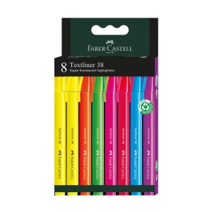 Textmarker FABER-CASTELL 38, culori fluorescente, 8 buc/set