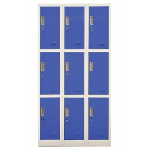 Vestiar metalic triplu cu 9 usi, 90x45x185 cm albastru