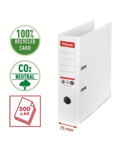 Biblioraft A4 carton reciclat, 7.5 cm, alb, ESSELTE NO. 1 Power - Img 2