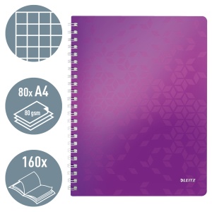 Caiet cu spirala A4, 80 file, matematica, mov, LEITZ WOW - Img 2