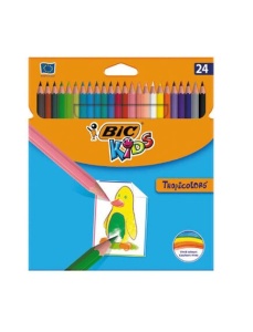 Creioane colorate, 24 culori/set, Kids Tropicolors BIC