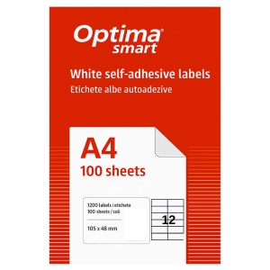 Etichete autoadezive albe, 12/A4, 105x48mm, 100 coli/top, OPTIMA