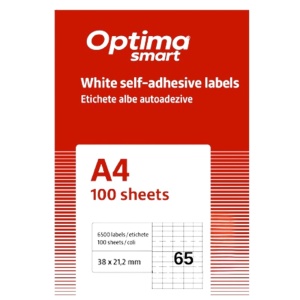 Etichete autoadezive albe, 65/A4, 38x21.2mm, 100 coli/top, OPTIMA