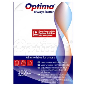 Etichete autoadezive albe, colturi rotunjite, 65/A4, 38.1 x 21.2 mm 100 coli/top, OPTIMA