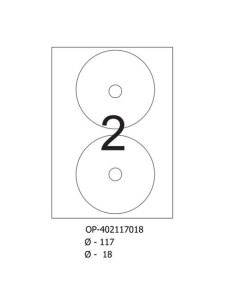 Etichete autoadezive albe, pentru CD-uri, 2/A4, D 117 x 18, 100 coli/top, Optima - Img 2