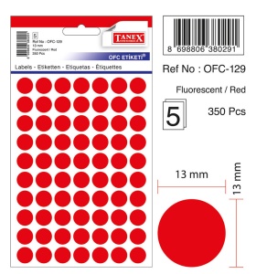 Etichete autoadezive rotunde, 13 mm, 350 buc/set, rosu, TANEX - Img 2