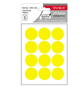 Etichete autocolante rotunde, 32 mm, 60 buc/set, galben, TANEX
