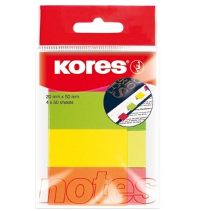 Index autoadeziv hartie 50x20 mm, 200 file/set, 4 culori neon, KORES