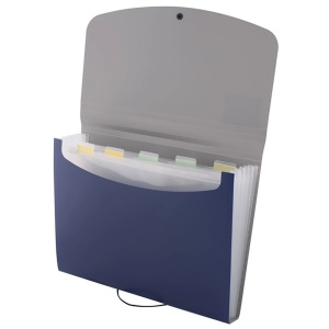Mapa de plastic cu burduf, A4, 6 compartimente, albastru, D.RECT 5566